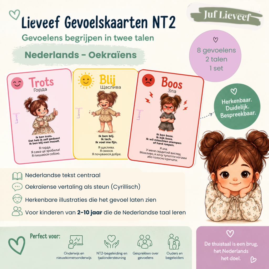 NT2 Gevoelskaarten | Nederlands - Oekraïens | 8 Kerngevoelens | 2-10 jaar