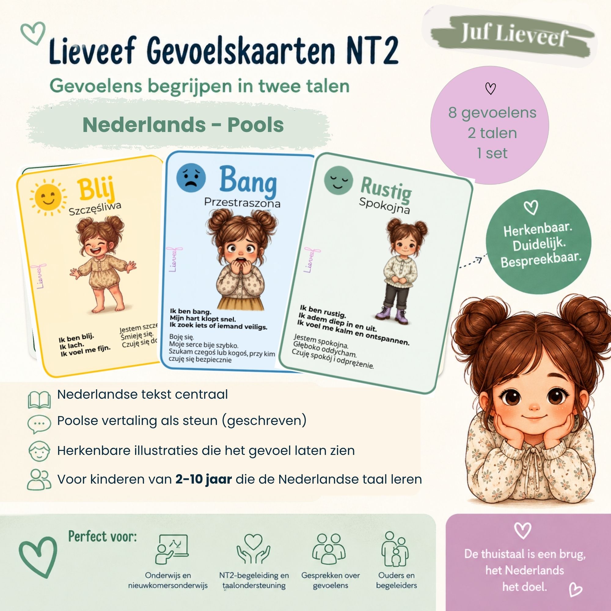NT2 Gevoelskaarten | Nederlands - Pools | 8 Kerngevoelens | 2-10 jaar
