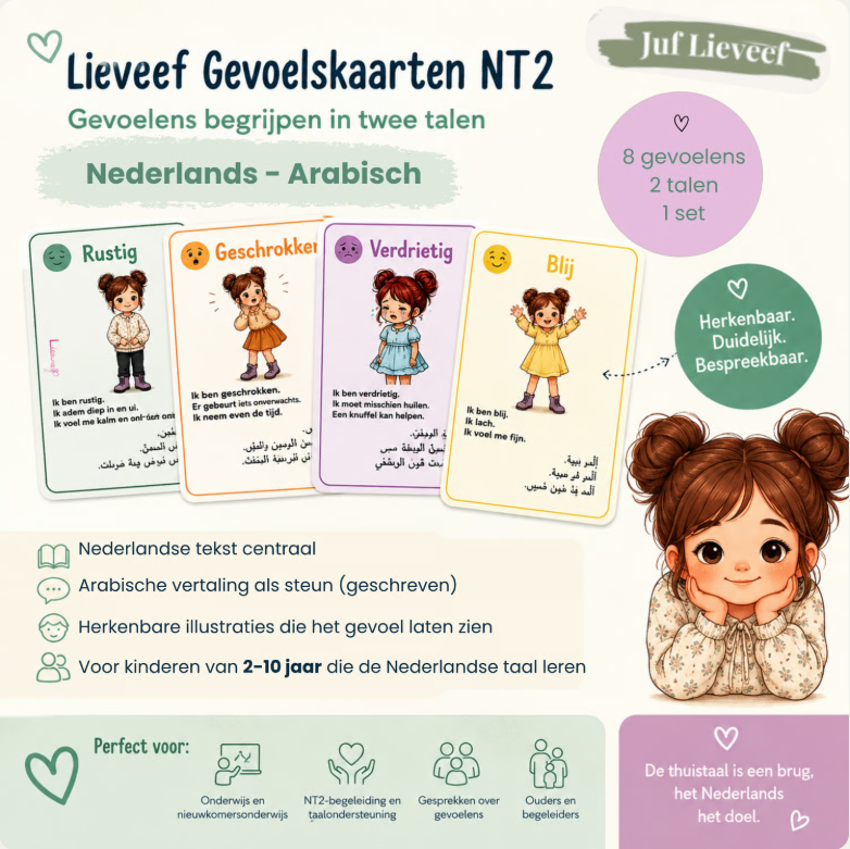 NT2 Gevoelskaarten | Nederlands - Arabisch | 8 Kerngevoelens | 2-10 jaar
